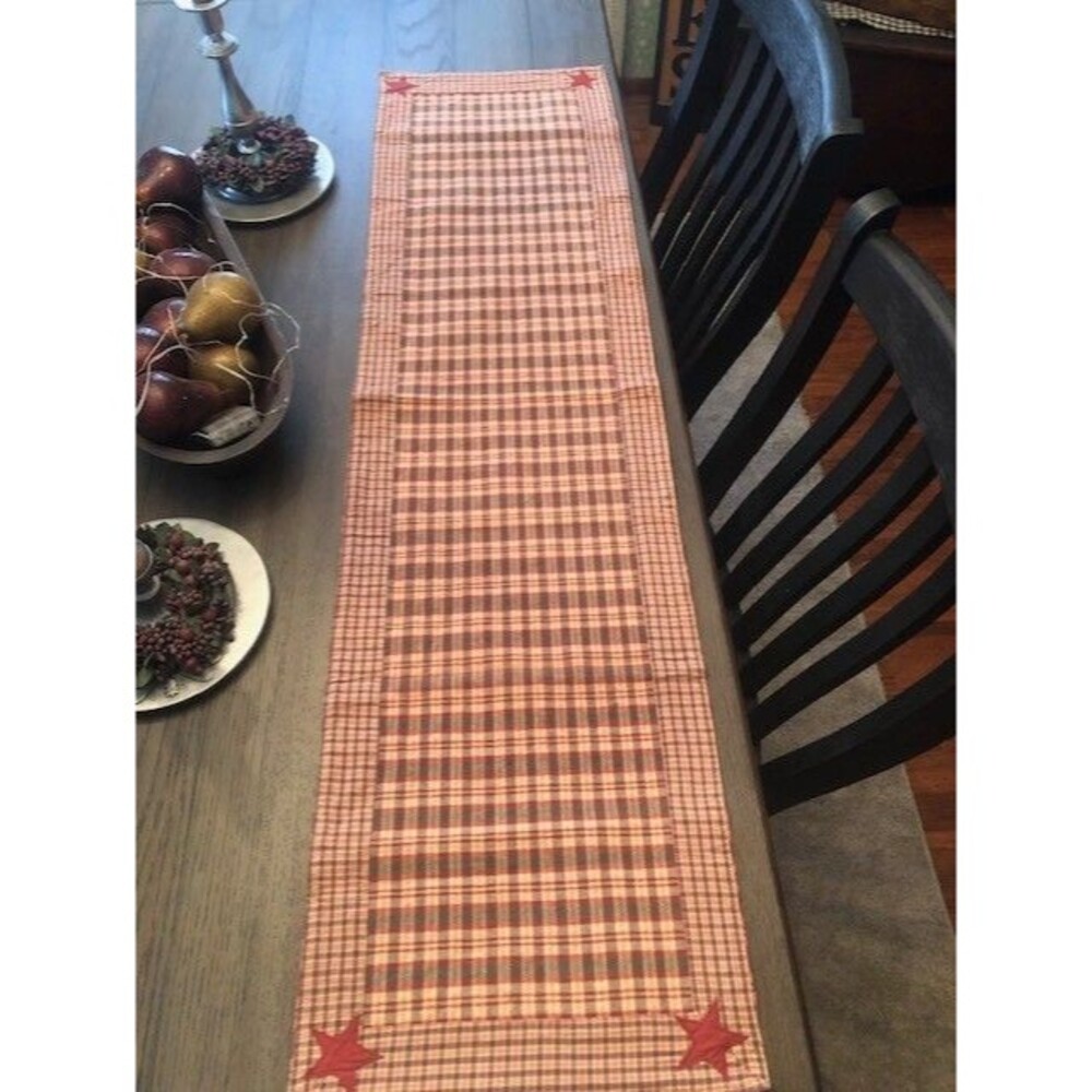 Barn Red plaid Tablerunner Cotton Rustic Primitive Woven Farmhouse 13x50